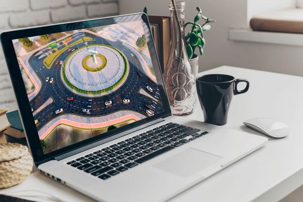 Реалистичная 3D-визуализация дороги, ведущей к аэропорту